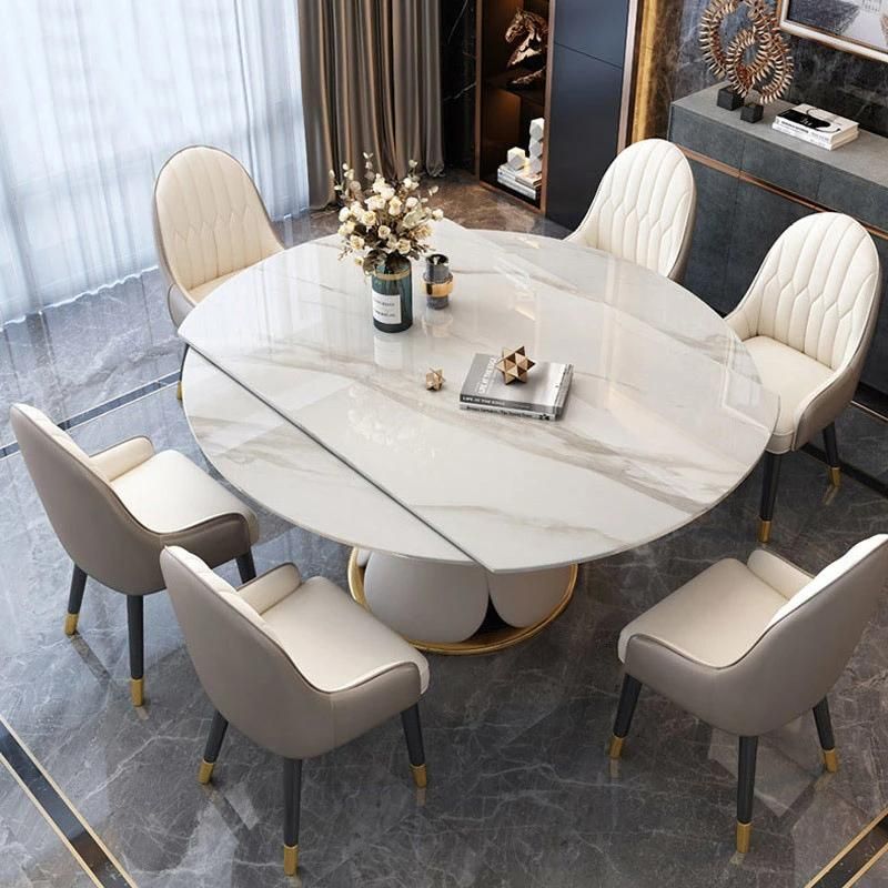 Smart Modern Dining Tables Luxury Extendable Round Dining Table Set 6 Chairs for Dining Room