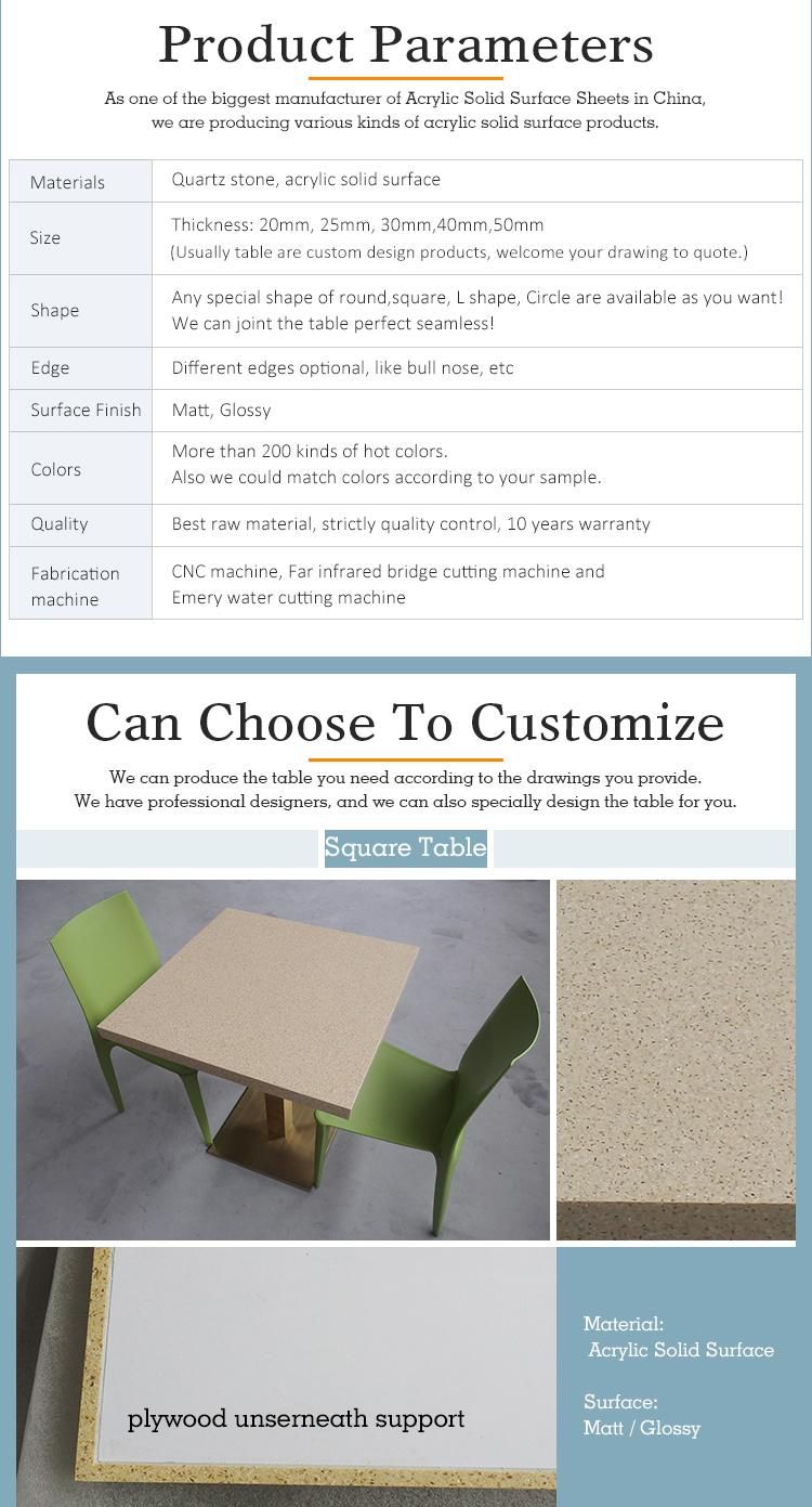 Home Furniture Artificial Stone Table Tops Solid Surface Restaurant Dining Table Coffee Tables