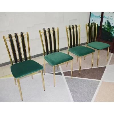 Home Furniture Velvet Metal Chair for Restaurant Room Dining Chairs with Golden Legs