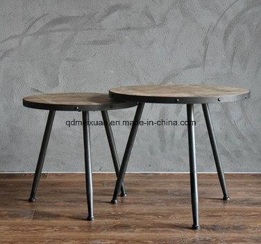 American, Wrought Iron Round Several Industrial Wind Wood Splice Three Feet Round Wooden Table Table a Few Tea Table Reading Put (M-X3316)