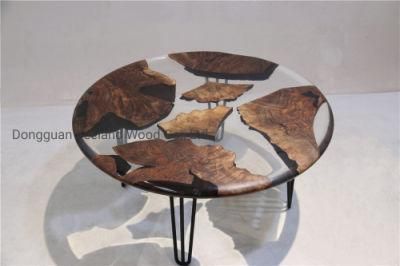 Custom Walnut Burl Wood Texture Epoxy Round Coffee Table