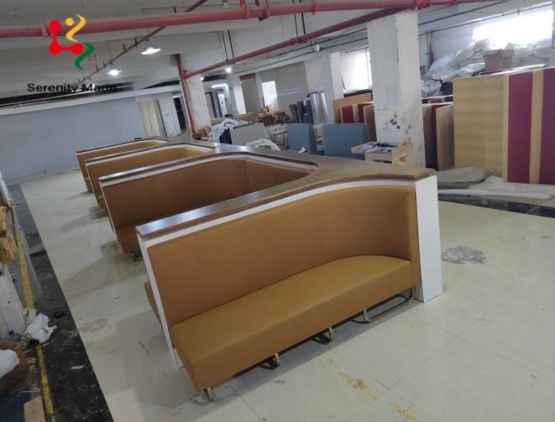 Customize Made Commercial Use PU Booth Sofa Hotel Lobby Restaurant Booth Seating Waiting Sofa Booth Seating with Tile Wall