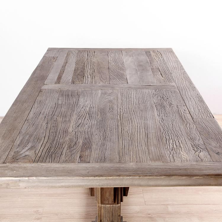 Kvj-7216 Antique Rustic Brushed Rectangle Recycled Elm Dining Table
