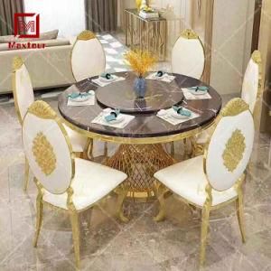Round Stainless Steel Lazy Susan Turntable Dining Room Table for Wedding Cake of Marble Top