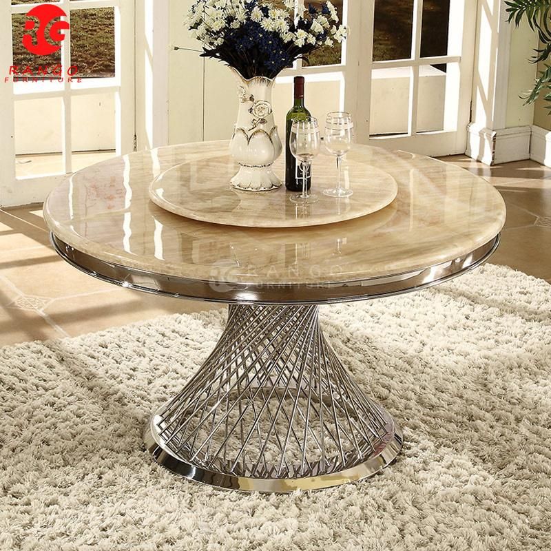 Restaurant Table Marble Top Round Dining Table Set High Quality Stainless Steel Base with Natural Marble Top