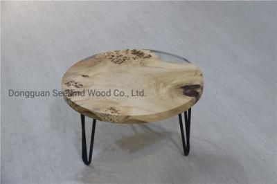 Custom Poplar Burl Wood Texture Resin Coffee Table with Round Shape for Luxury Furniture