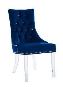 Tufted Dining Chair with Modern Button Acrylic Leg Nailhead