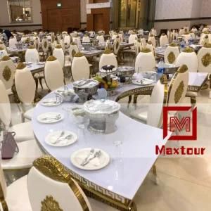 Wedding Hall LED Acrylic Gold Stainless Steel Dining Table