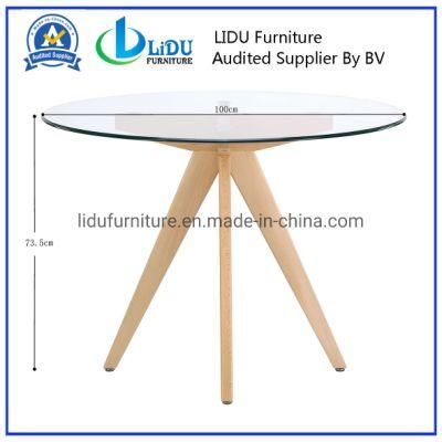 Glass Top Round Table Best Price Glass Transparent Round Coffee Dining Table with Wooden Legs Dining Table