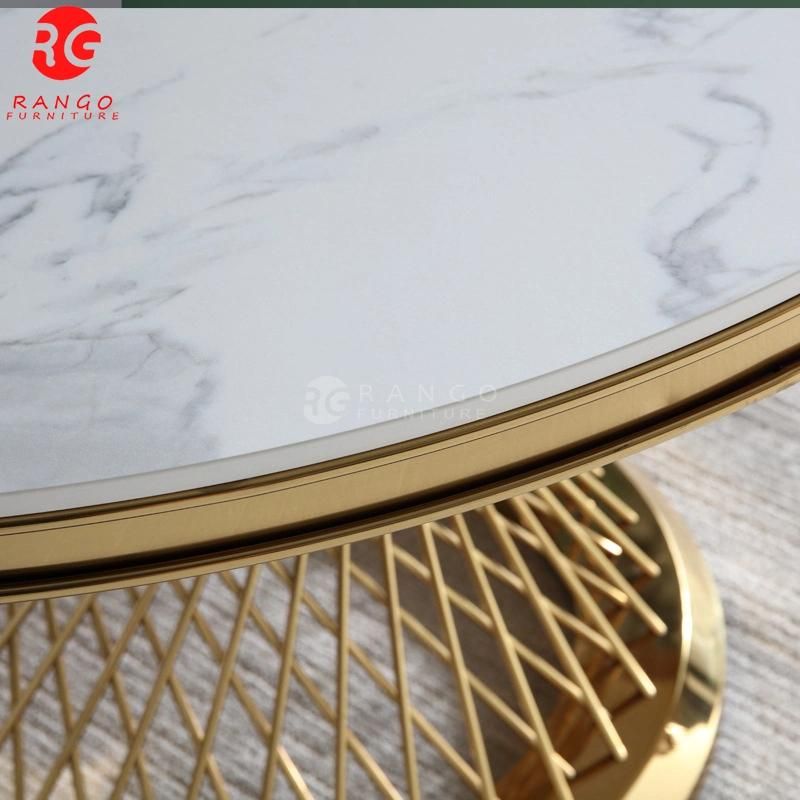 Luxury Metal Round Gold Stainless Steel Legs Dining Table and Chair Sets Turntable Dining Table Rand 6 Chairs Home Furniture