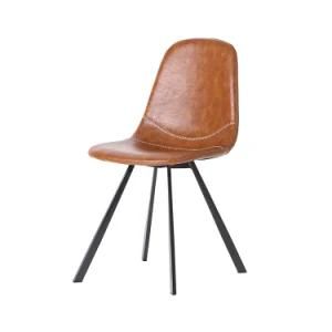 Vintage Leather Black Painted Legs Dining Chair