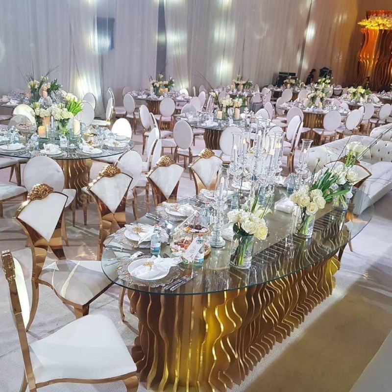 Interior Restaurant Wedding Luxury Gold Metal Dining Tables Chairs