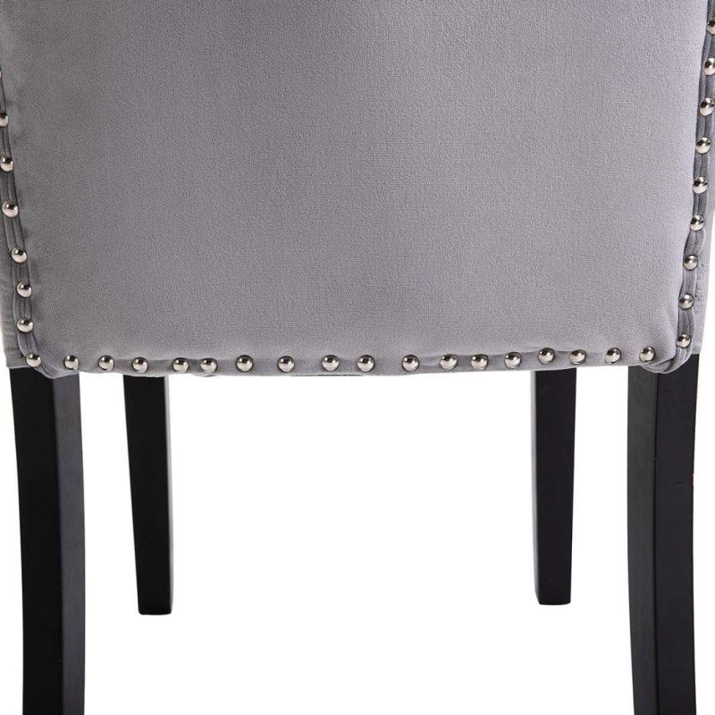 Family Furniture Velvet Solid Wood Legs Black Backrest Iron Ring Pull Design Upholstered Dining Room Chair