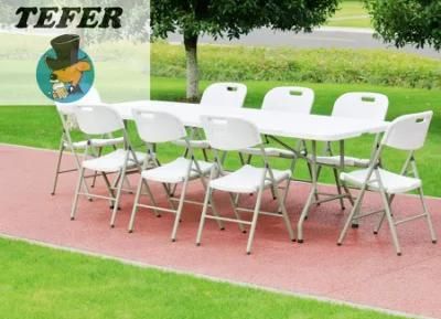 Wholesale Cheap Rental Hotel Restaurant Dining Catering White HDPE 8FT Retangular Plastic Folding Table for Wedding Event