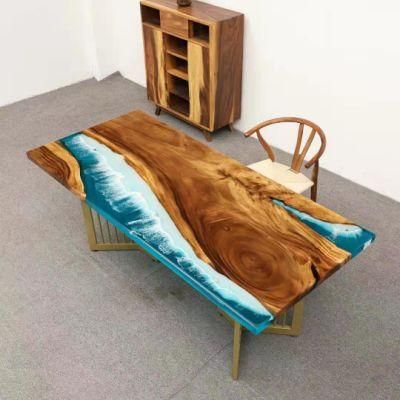 Solid Wood Crystal Clear River Table Top Epoxy Resin Dining Table