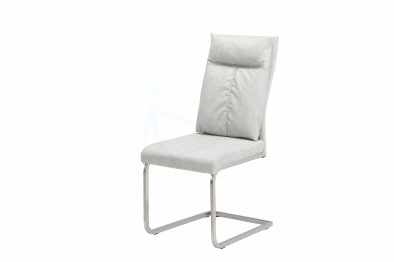 Fashionable PU Leather Chrome Dining Chairs with Nickel Brush Legs