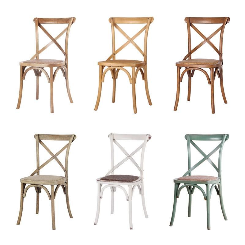 Outdoor Solid Wood with Rattan Cushion Cross Back Dining Chair for Wedding
