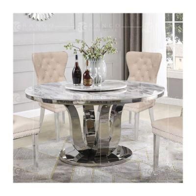 5 Year Warranty High Quality Stainless Steel Dining Table Set Luxury Marble Round Roating Dining Table with Lazy Susan