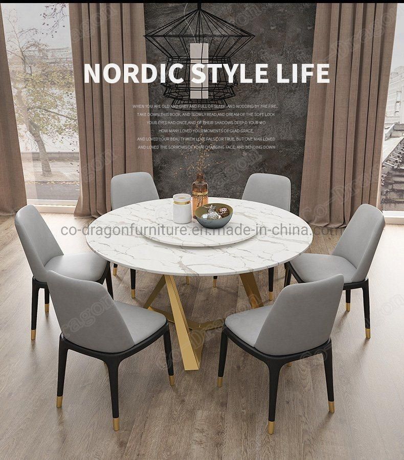 Modern Furniture Round Marble Top Dining Table with Steel Frame