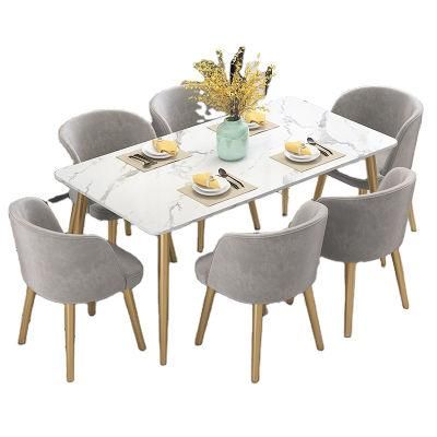 Modern Light Luxury Style White Rectangle Marble Top Dining Table Set with 4 Seats Chairs Set for Home Dining Room Furniture