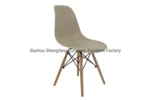 Modern Colored Khaki PP Chair Plastic Chair with Beech Wood Legs Dining Chair