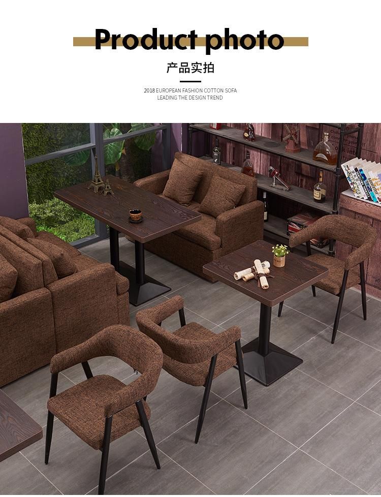 Dark Brown Wooden Western Restaurant Furniture Dining Table for Cafe Bar Milk and Tea Shop Solid Wood with Metal Base Table Round Table Square Table