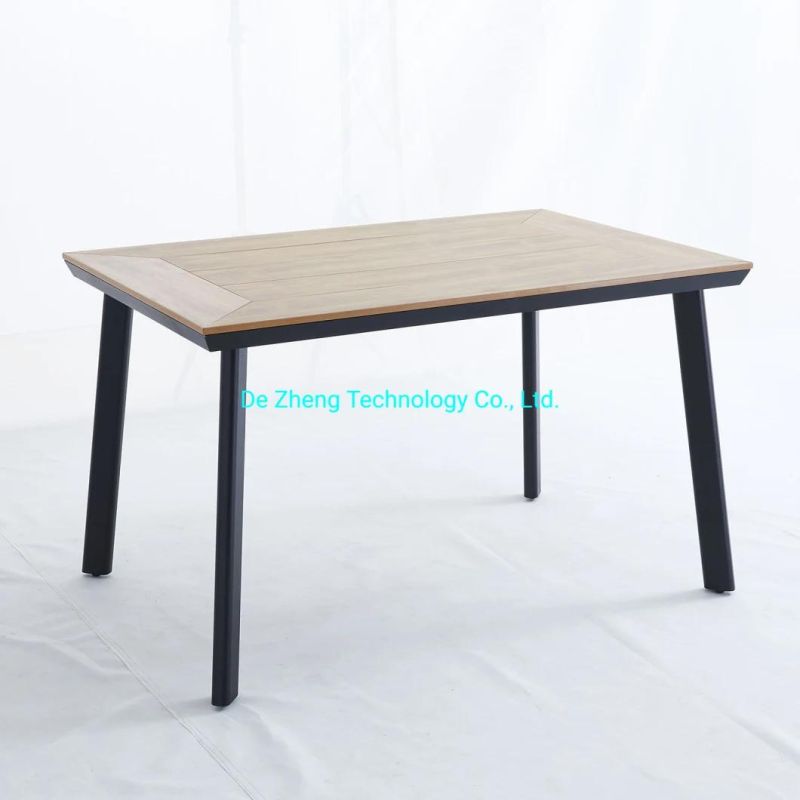 Aluminium Hotel Outdoor Dining Restaurant Rectangle Teak Wood Table for 6 People