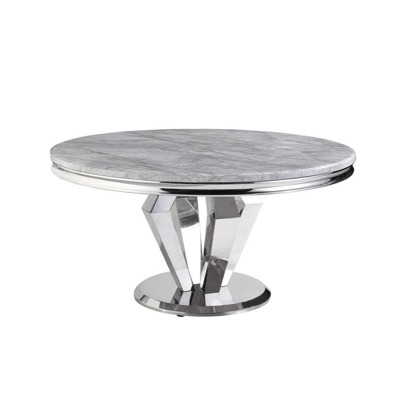 Nordic Light Luxury Tea Table High Fashion Round Marble Top Stainless Steel Frame Dining Table