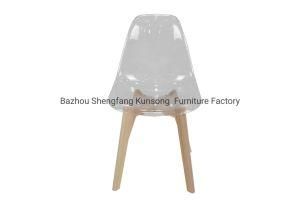 PC Clear Transparent Plastic Dining Chair with Solid Beech Wood Legs