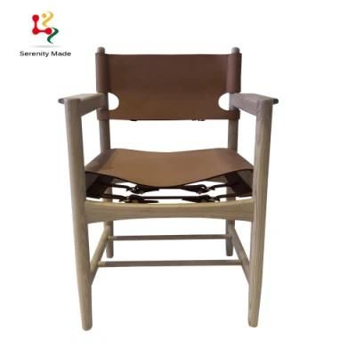 Unique Japanese Style Wooden Frame Leather Back and Seat Home Restaurant Chair