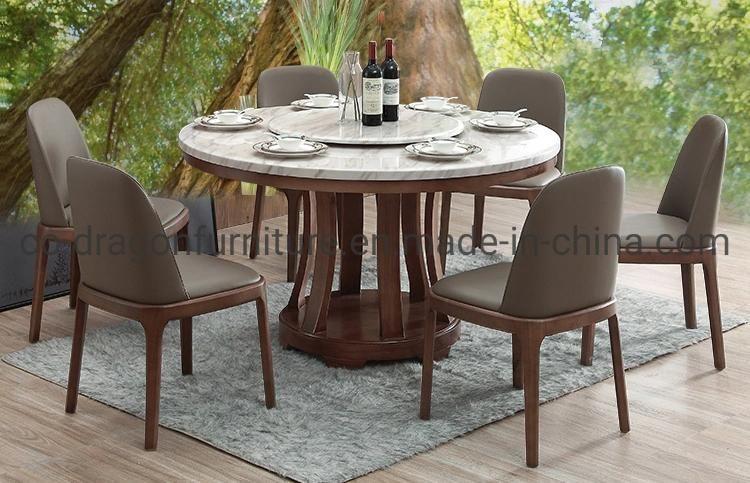 Modern Dining Table 6 Seats with Wooden and Marble Top