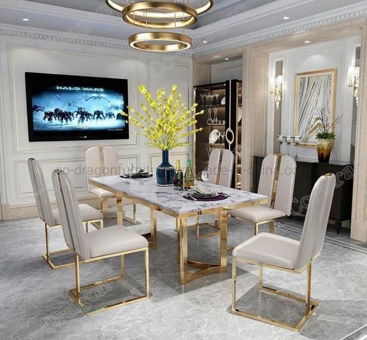 Modern Stainless Steel Dining Table Italian Restaurant Furniture Marble Top