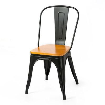 Retro Design Restaurant Tin Chair Back Metal Pine Board Cushion Modern Dinning Room Chair High Quality Solid Wood Dining Chair
