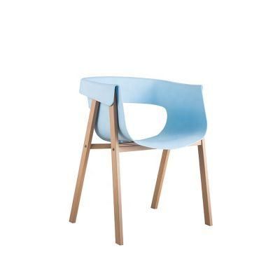 Fashion Collar Design Modern Industrial Wholesale Restaurant Colorful Plastic Chair with Wood Leg for Dining Room