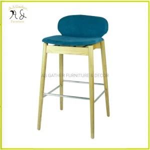 Modern Design Counter Chair Fabric High Bar Stool with Wooden Frame Legs