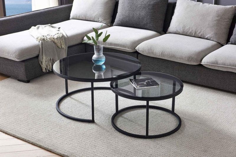 Modern Nesting Wrought Iron Metal Marble Round End Side Tea Table Marble Gold Coffee Table Set Living Room