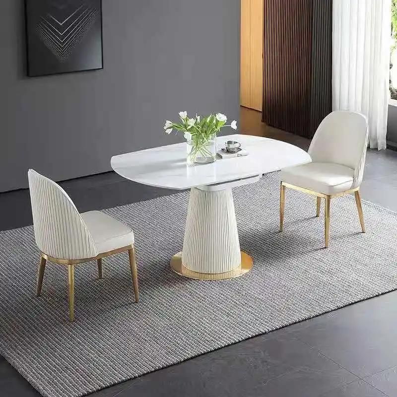 Nordic Modern Design Gold Plated Dining Chair Household Leisure Soft Bag Leather Dining Chairs