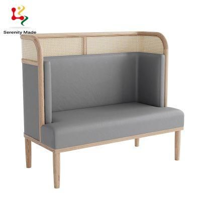 Natural Rattan High Back Wooden Frame Booth Banquet Seating