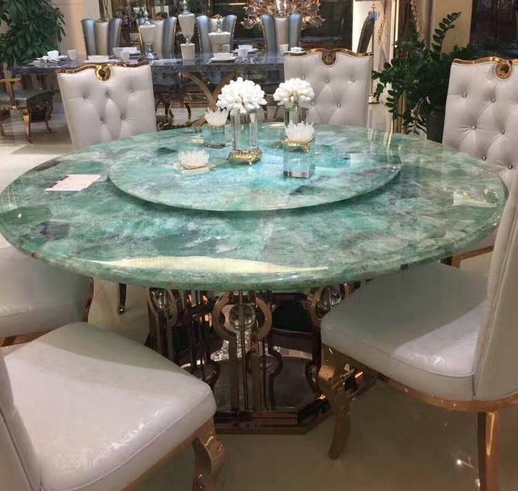 Dubai Indoor Luxury Round Green/Purple Marble Dining Table Can Be Customized