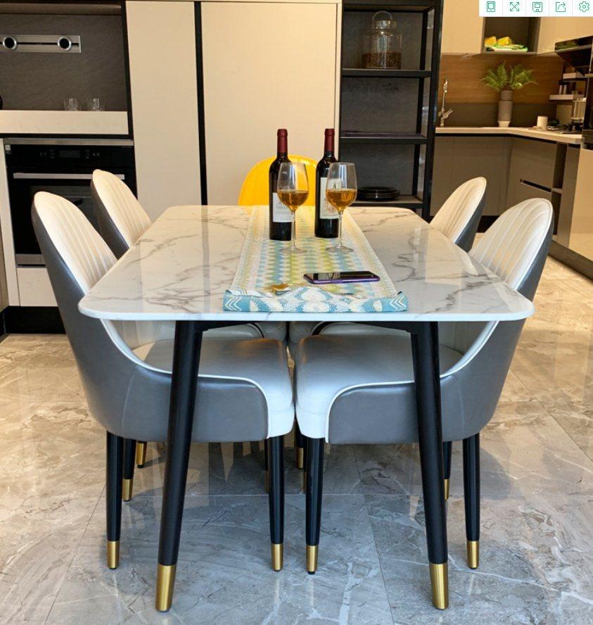 Small Apartment Metal Frame Marble Dining Table