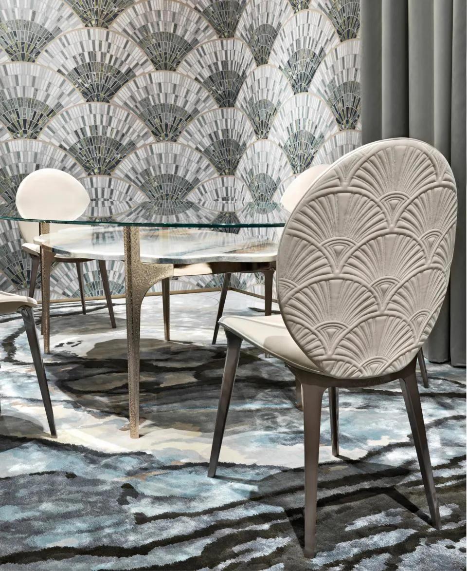 Modern Home Furniture Luxury Hotel Restaurant Durable Ceramic Top Round Marble Metal Base Villa 6 Seater Dining Table with Dining Chair