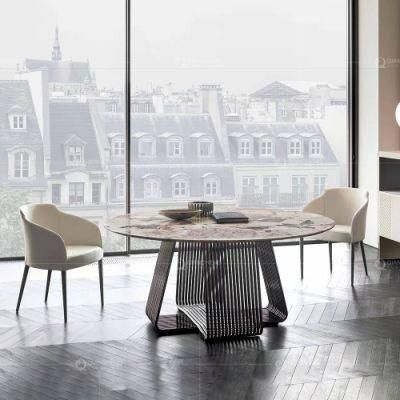 Silver Mirror Stainless Steel Living Room Marble Round Dining Table