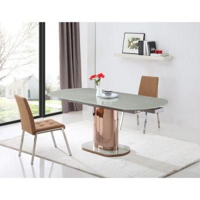 Modern Factory Extension Tempered Glass Rose Chromed Dining Table