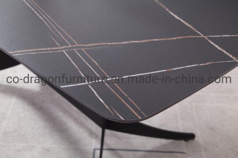 Rock Plate Top Steel Leg Rectangle Dining Table Sets Furniture