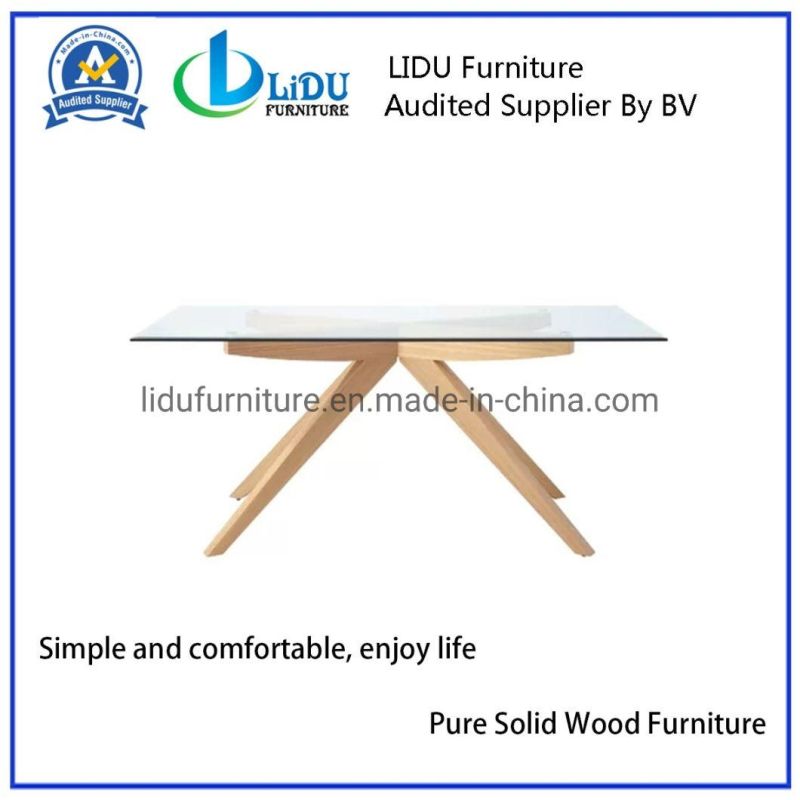 Hot Sale Dining Room Furniture 2019 New European Modern Glass Table Wooden Legs Dining Table high Quality