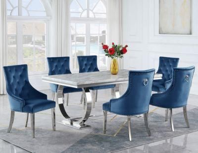 Modern Popular Marble Top Round Stainless Steel Leg Dining Table Set