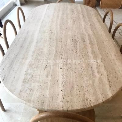 Hotel Conference Room Travertine Long Table Oval Dining Table