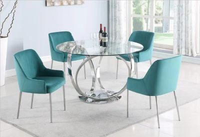 modern Round Glass Top Table with Stainless Steel Base