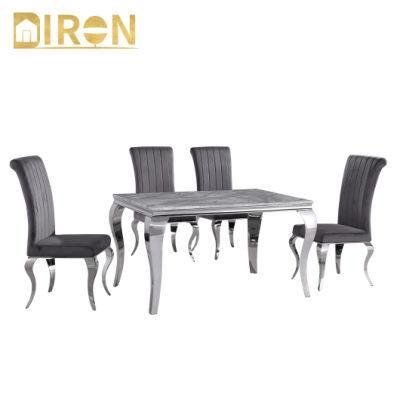Foshan Furniture Modern Design Stainless Steel Marble/Glass Dining Tables with Chairs Modern