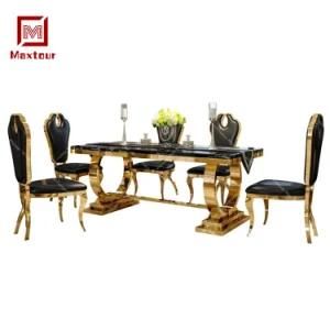 Luxury Modern Stainless Steel Dining Table Set 6 Chairs for Sale